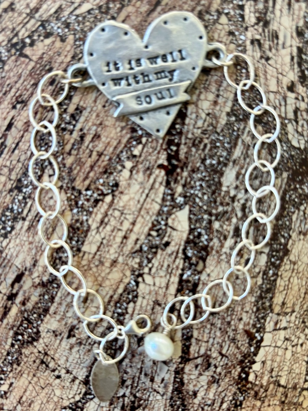 Lisa leonard Silver Heart 'It Is Well With My Soul' Bracelet - Silver with Pearl - Picture 3 of 4